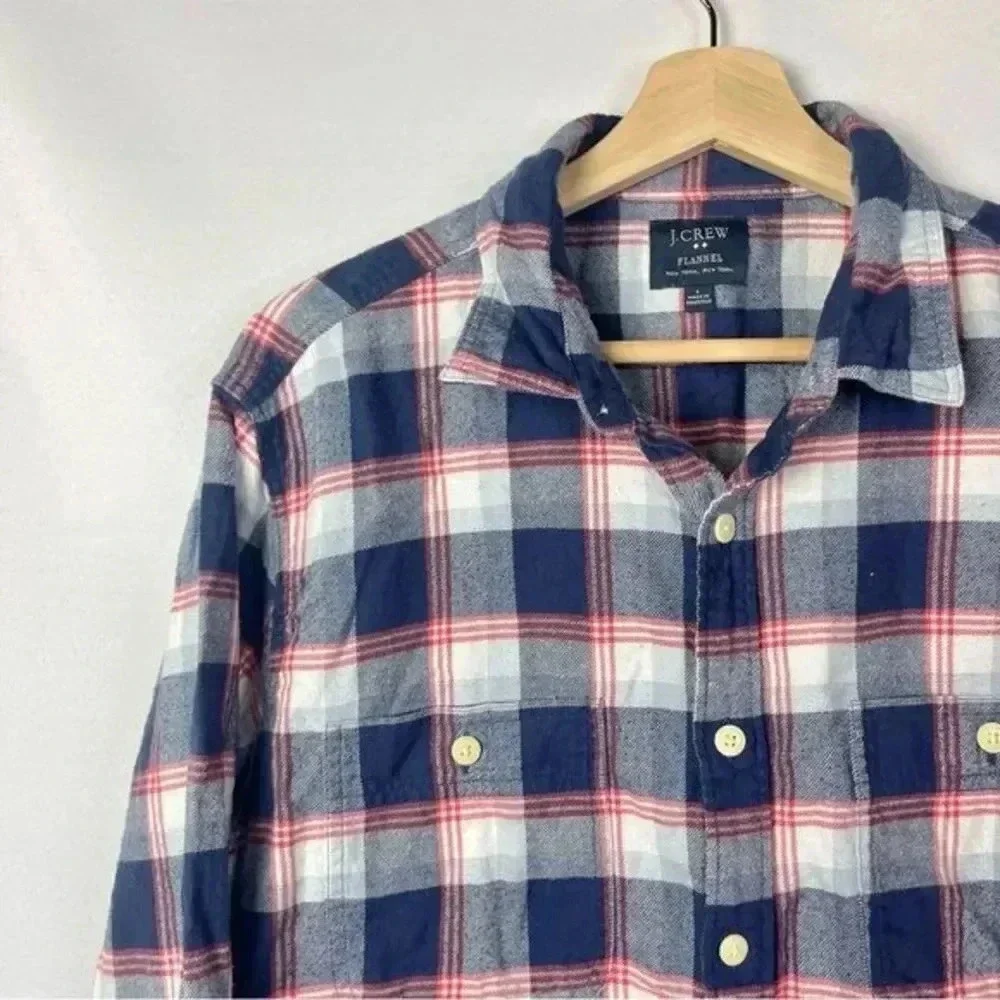J. Crew Blue & Red Plaid Long Sleeve Button Down Flannel L